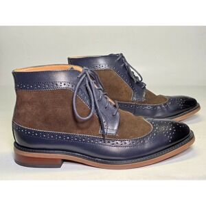 La Milano Mens Boots Size 10 Navy Brown Leather Suede Wingtip Dress Oxford Shoes